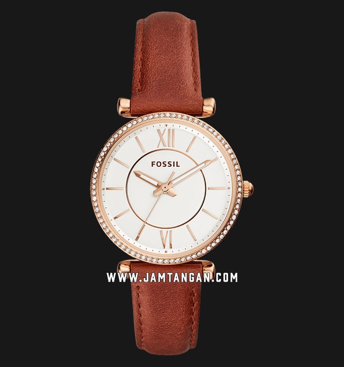 Fossil ES4428 Carlie White Dial Brown Leather Strap