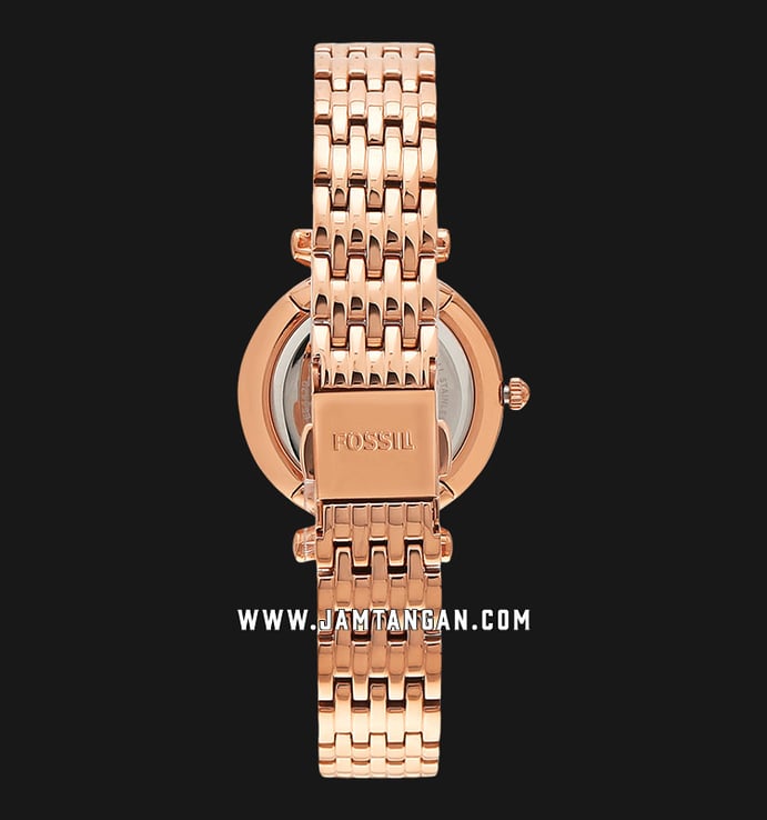 Fossil ES4429 Carlie Mini Ladies White Mother of Pearl Dial Rose Gold Stainless Steel Strap
