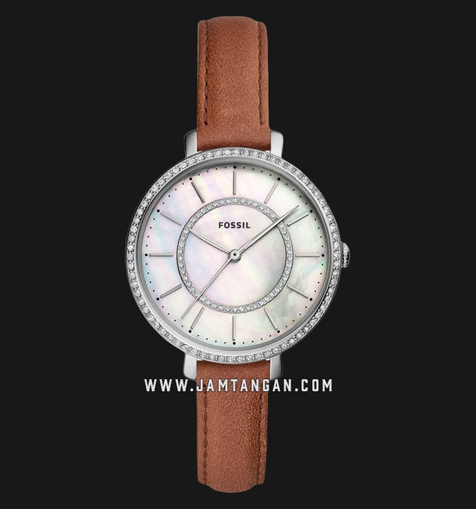 Fossil ES4454 Jocelyn Ladies White Mother of Pearl Dial Brown Leather Strap