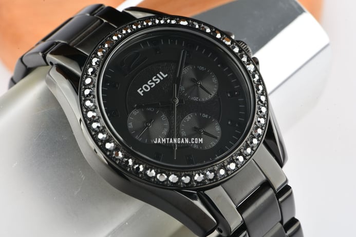 Fossil Riley ES4519 Black Dial Black Stainless Steel Strap