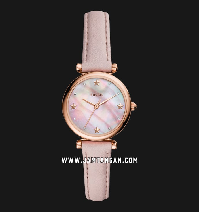 Fossil ES4525 Carlie Mini Ladies Pink Mother Of Pearl Dial Pink Leather Strap