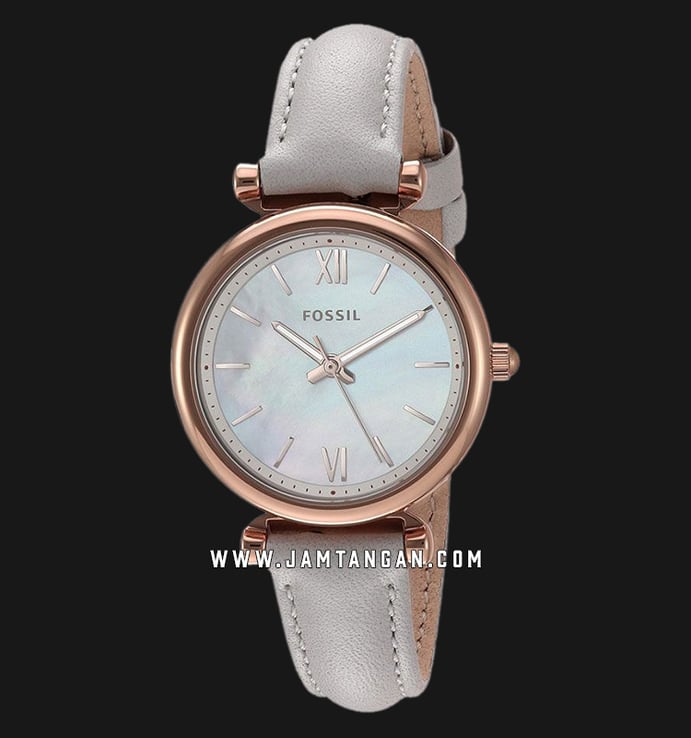 Fossil ES4529 Carlie Mini Ladies Mother Of Pearl Dial Grey Leather Strap