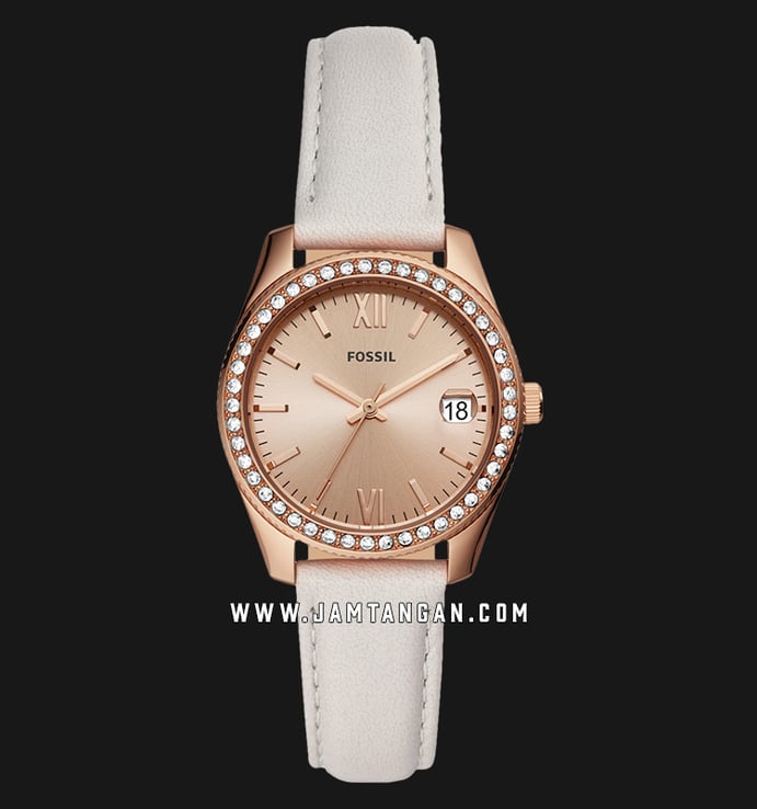 Fossil Scarlette ES4556 Rose Gold Dial Gray Leather Strap