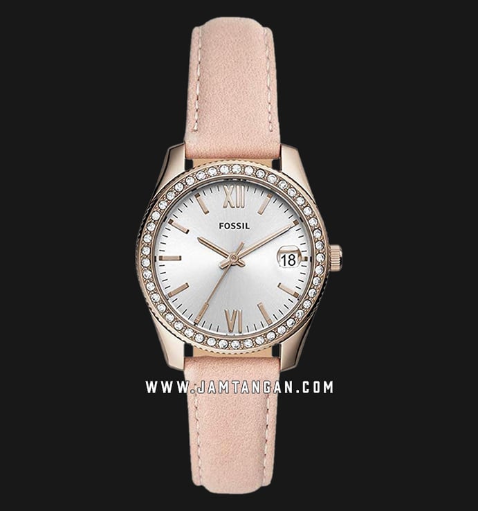 Fossil Scarlette Mini ES4557 Silver Dial Pink Leather Strap