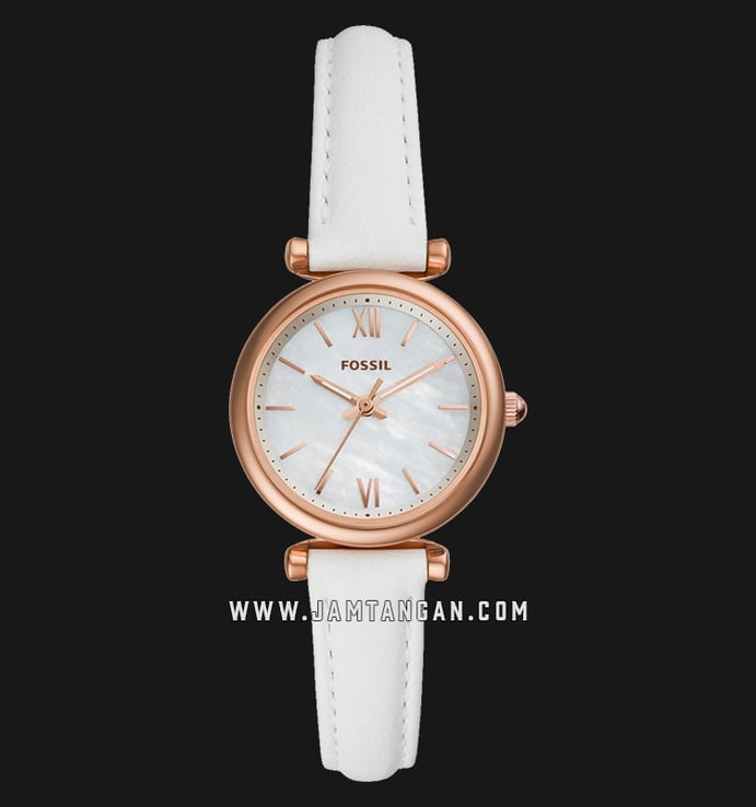 Fossil ES4582 Carlie Mini Ladies White Mother of Pearl Dial White Leather Strap