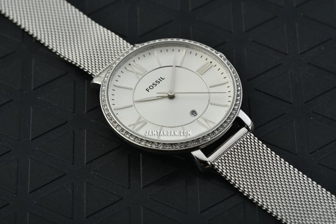 Fossil Jacqueline ES4627 Crystal Silver Dial Mesh Strap