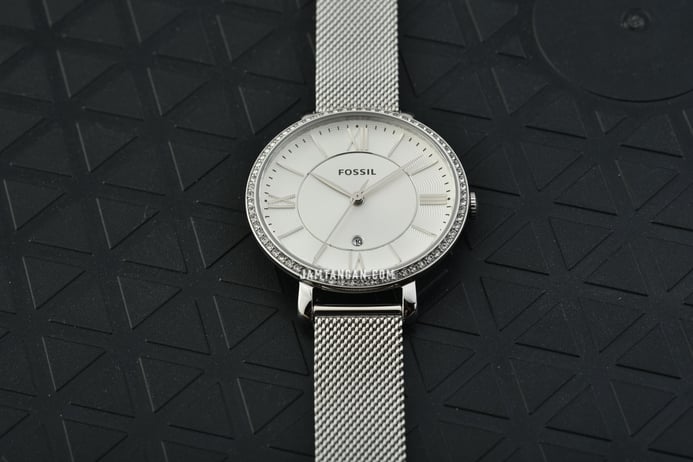 Fossil Jacqueline ES4627 Crystal Silver Dial Mesh Strap