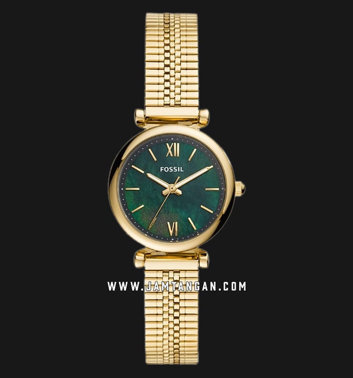 Fossil ES4645 Carlie Mini Ladies Green Dial Gold Stainless Steel Strap