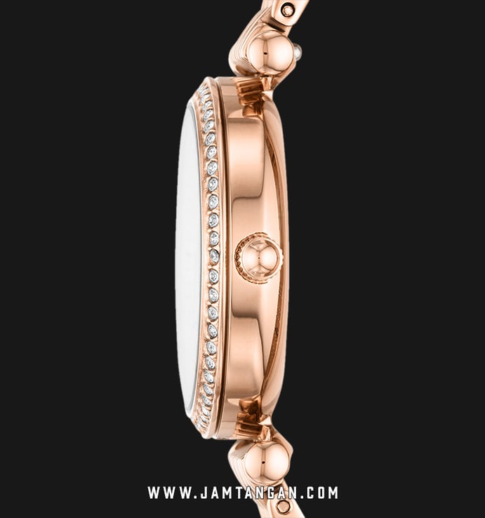 Fossil Carlie Mini ES4648 Ladies Mother Of Pearl Dial Rose Gold Stainless Steel Strap