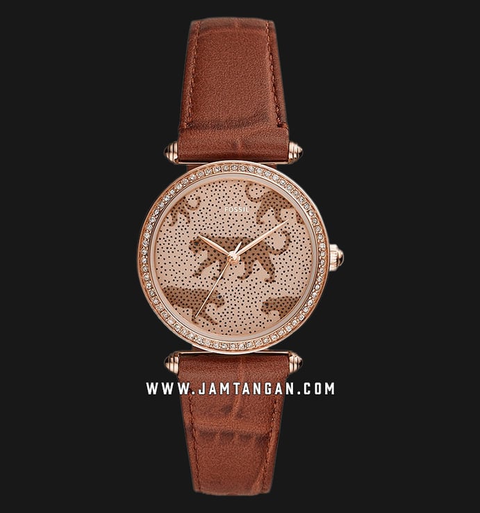 Fossil ES4683 Lyric Ladies Pink with Rose Gold Accent Dial Brown Croco Leather Strap
