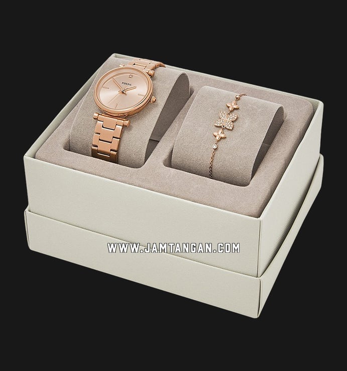 Fossil ES4685SET Carlie Rose Gold Dial Rose Gold Stainless Steel Strap + Extra Bracelet