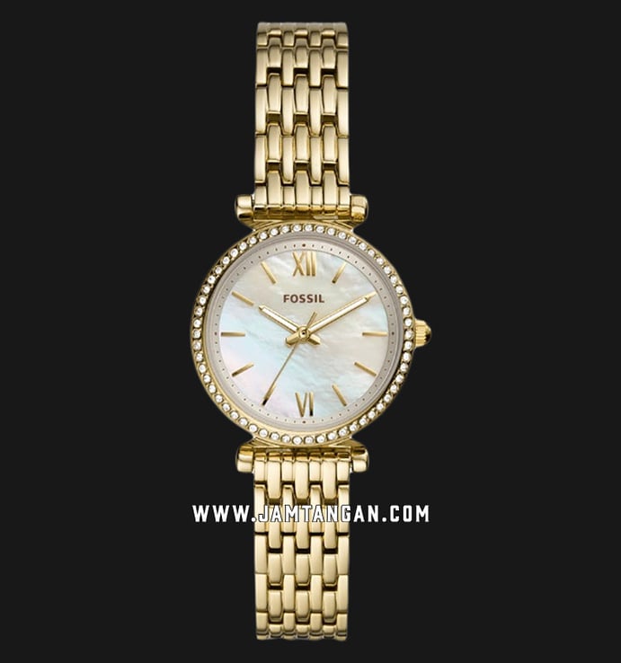 Fossil Carlie Mini ES4735 Mother Of Pearl Dial Gold Stainless Steel Strap