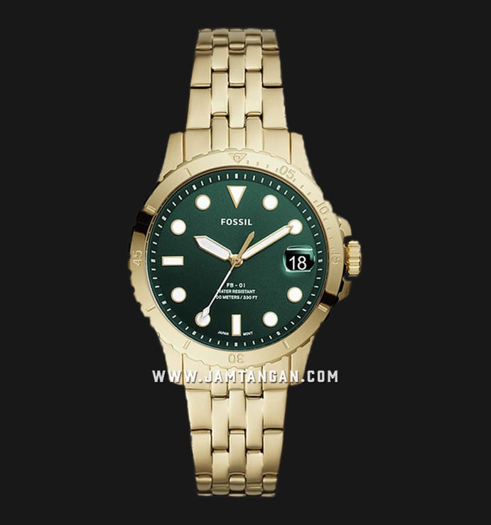 Fossil FB-01 ES4746 Ladies Green Dial Gold Stainless Steel Strap