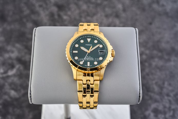 Fossil FB-01 ES4746 Ladies Green Dial Gold Stainless Steel Strap