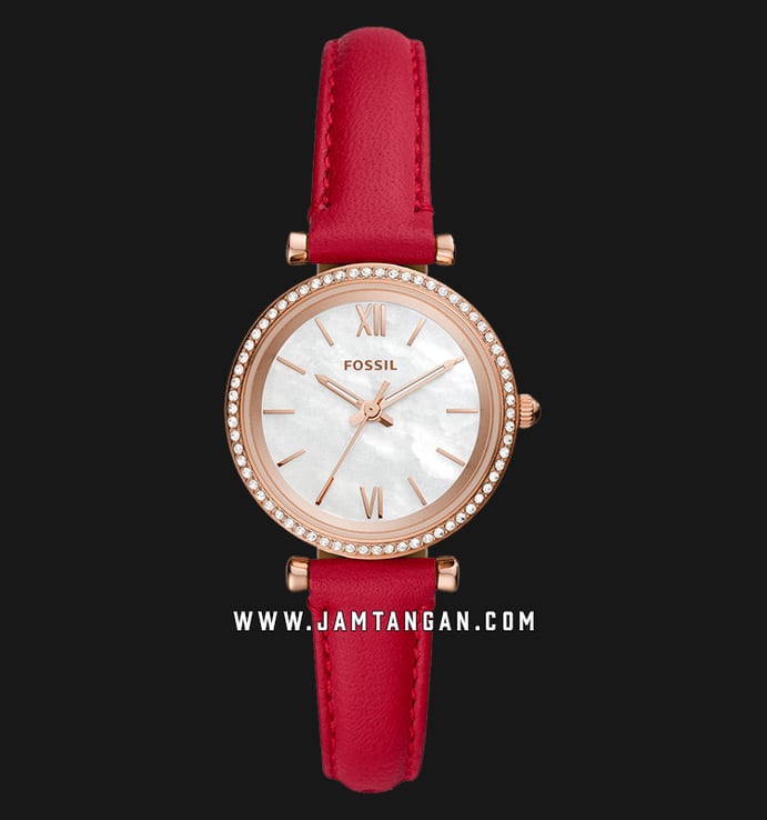 Fossil ES4830 Carlie Mini Ladies White Dial Red Leather Strap