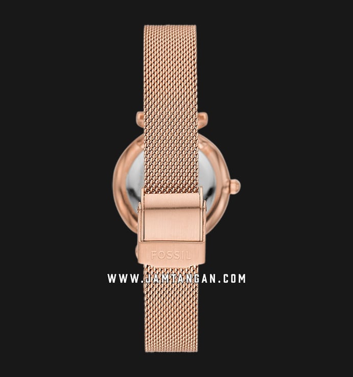 Fossil Carlie Mini ES4867SET Ladies Mother Of Pearl Dial Rose Gold Mesh Strap + Bracelet