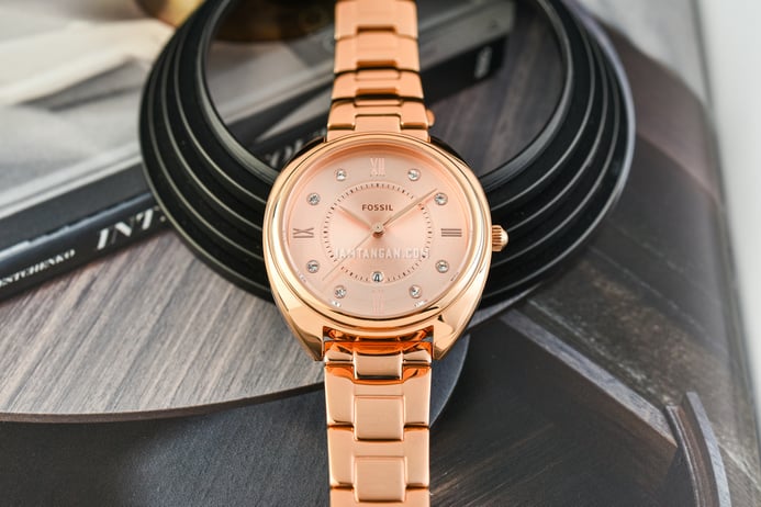 Fossil Gabby ES5070 Ladies Rose Gold Dial Rose Gold Stainless Steel Strap