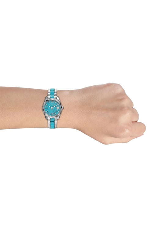 Fossil Scarlette ES5077 Mini Blue Aqua Dial Dual Tone Stainless Steel with Acetate Strap