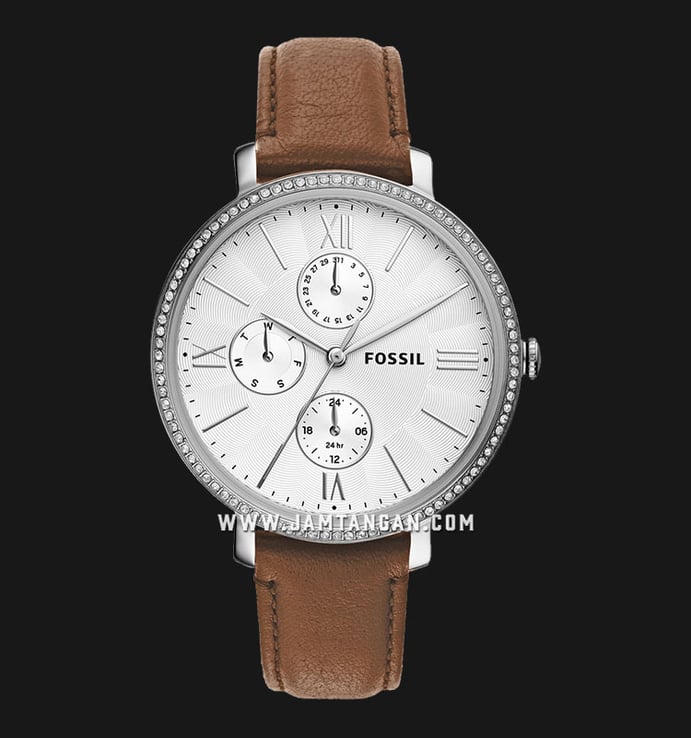 Fossil Jacqueline ES5095 Multifunction Silver Dial Brown Leather Strap