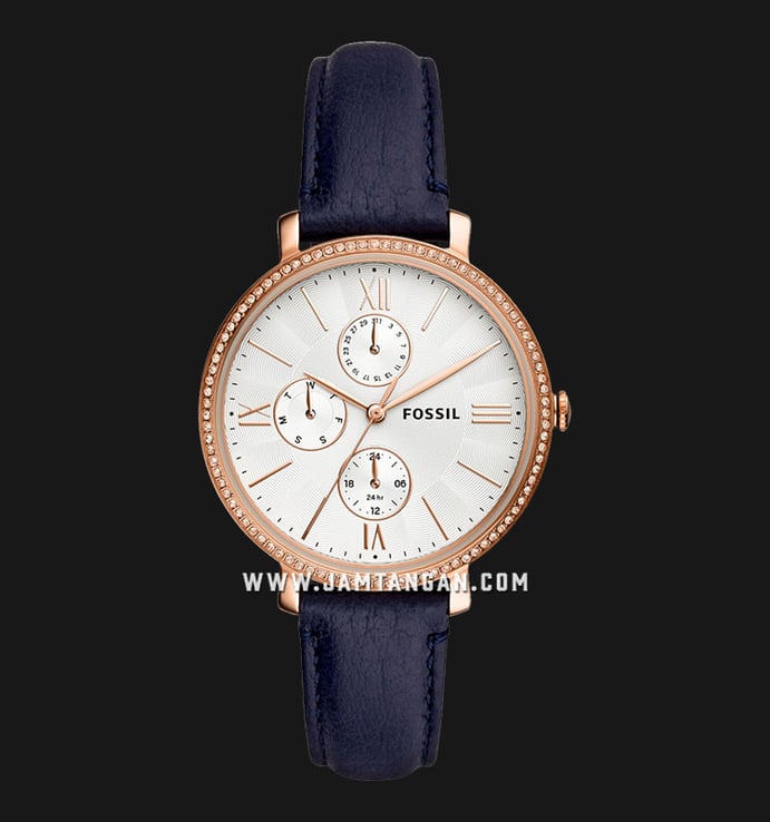 Fossil Jacqueline ES5096 Multifunction Silver Dial Blue Leather Strap
