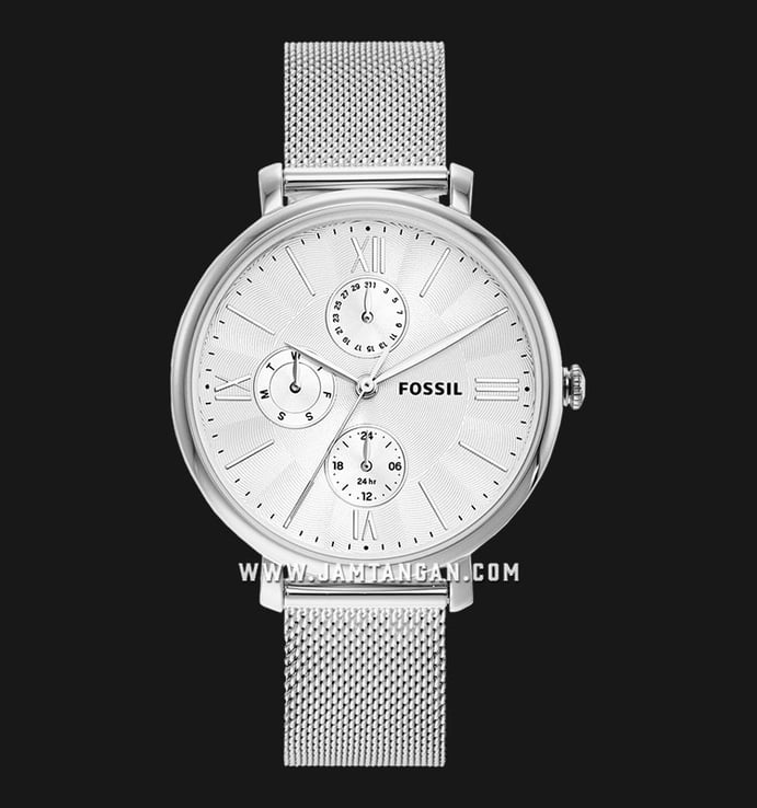 Fossil Jacqueline ES5099 Multifunction White Dial Silver Steel Mesh Strap
