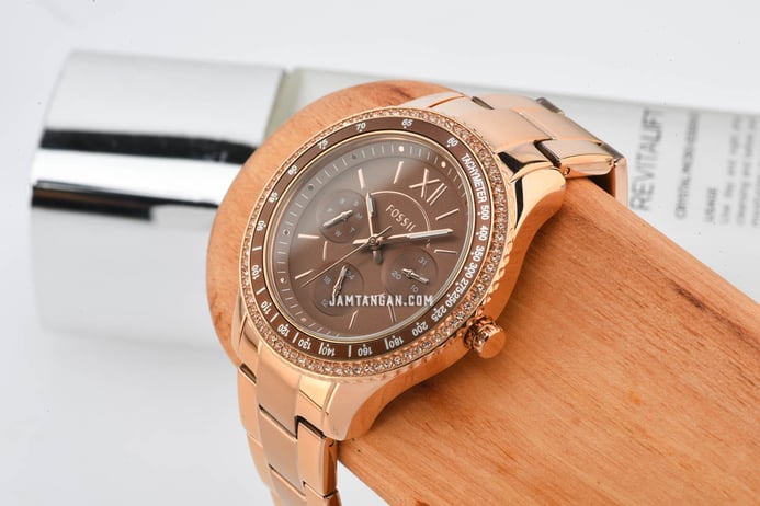 Fossil Stella ES5109 Brown Dial Rose Gold Stainless Steel Strap