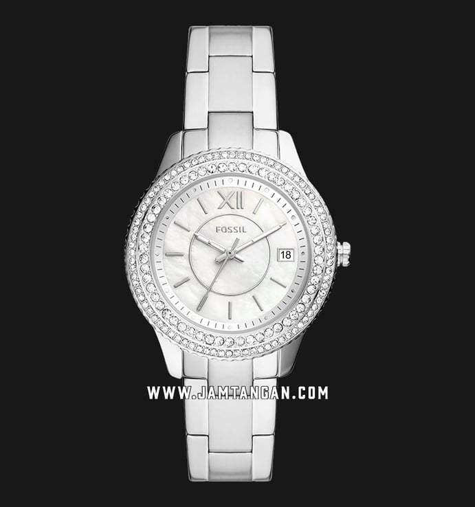 Fossil Stella ES5130 Ladies White Mother Of Pearl Dial Stainless Steel Strap