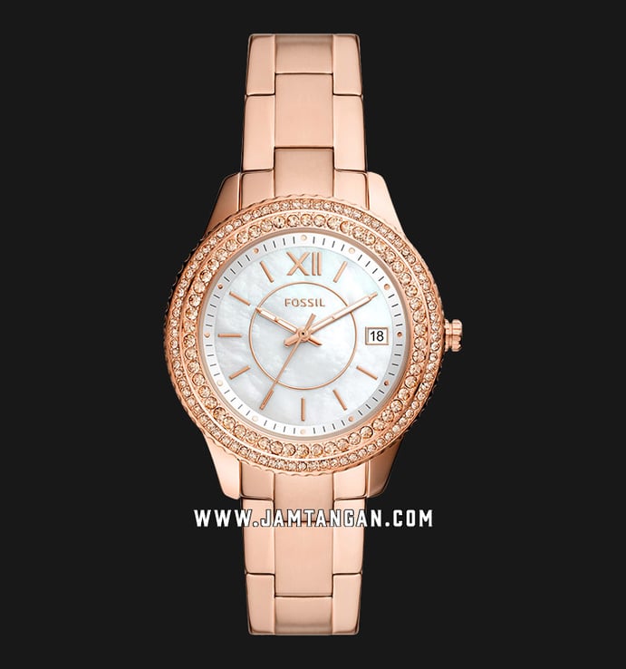 Fossil Stella ES5131 Mother Of Pearl Dial Rose Gold Stainless Steel Strap