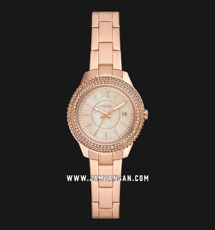 Fossil Stella ES5136 Mother Of Pearl Dial Rose Gold Stainless Steel Strap