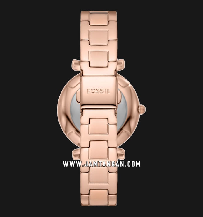 Fossil Carlie ES5158 Ladies Silver Dial Rose Gold Stainless Steel Strap