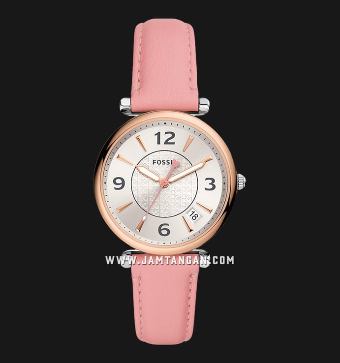 Fossil Carlie ES5160 Ladies Silver Dial Pink Leather Strap