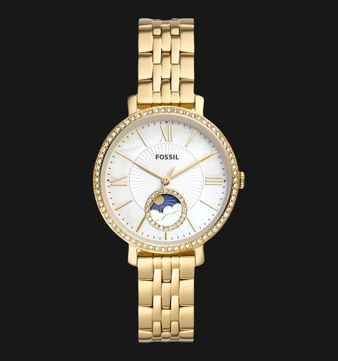 Fossil Jacqueline ES5167 Sun Moon Mother Of Pearl Dial Gold Stainless Steel Strap