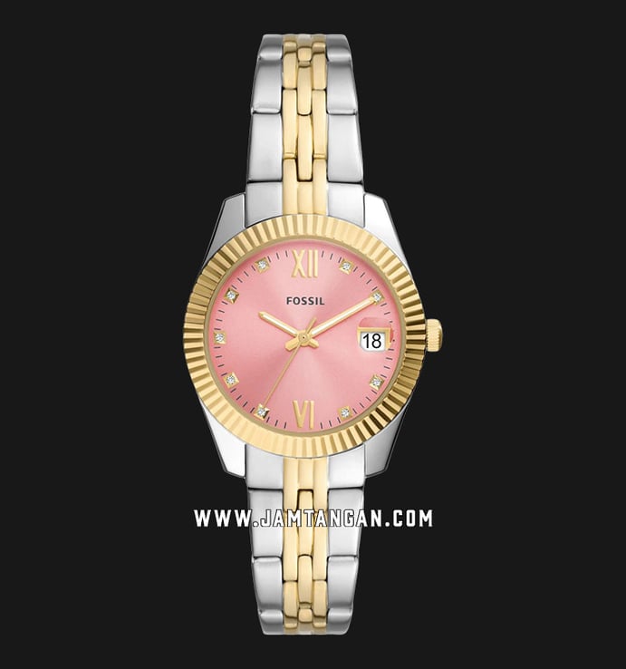 Fossil Scarlette ES5173 Ladies Pink Dial Dual Tone Stainless Steel Strap