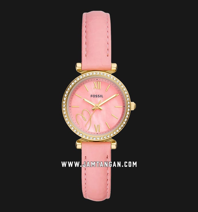 Fossil Carlie ES5177 Ladies Pink Mother Of Pearl Dial Pink Leather Strap