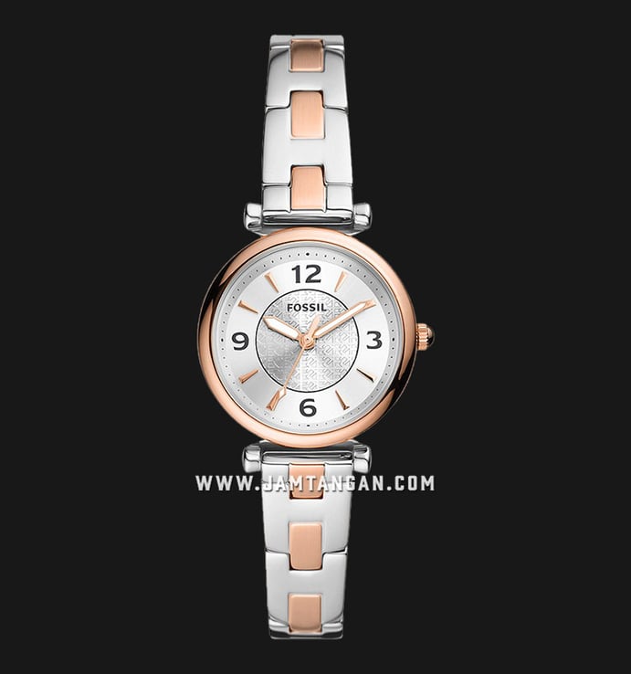 Fossil Carlie ES5201 Ladies Silver Dial Dual Tone Stainless Steel Strap
