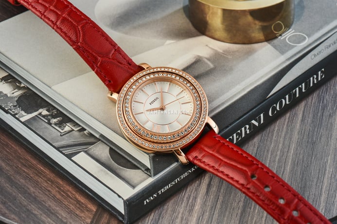 Fossil Jacqueline ES5248 Lunar New Year Silver Dial Red Eco Leather Strap