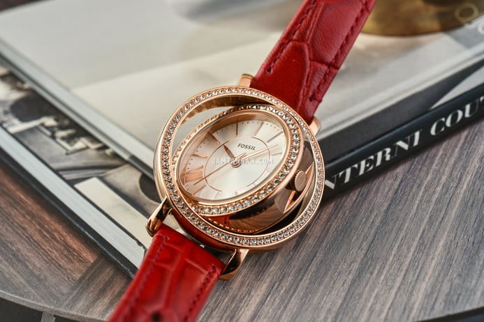 Fossil Jacqueline ES5248 Lunar New Year Silver Dial Red Eco Leather Strap