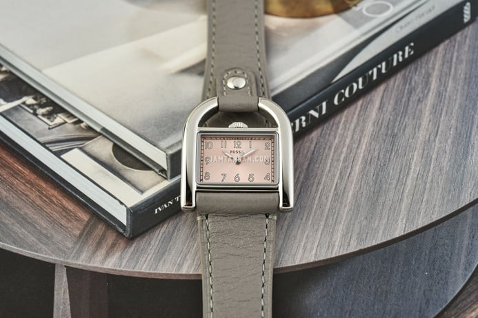 Fossil Harwell ES5265 Ladies Pink Dial Grey Leather Strap
