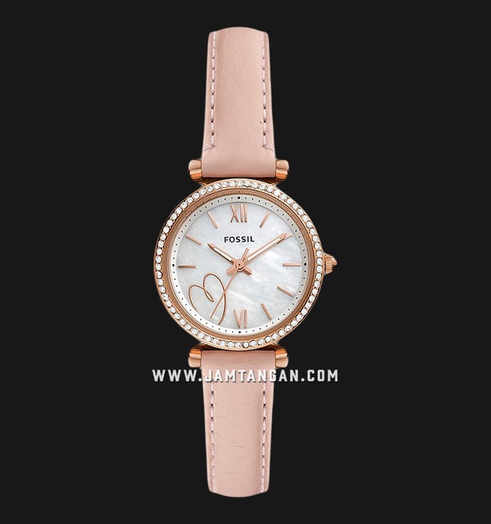 Fossil Carlie ES5268 Ladies White Mother Of Pearl Dial Pink Leather Strap