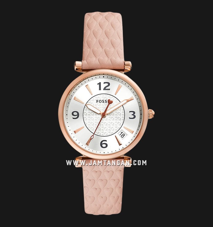 Fossil Carlie ES5269 Ladies White Dial Pink Blush Leather Strap