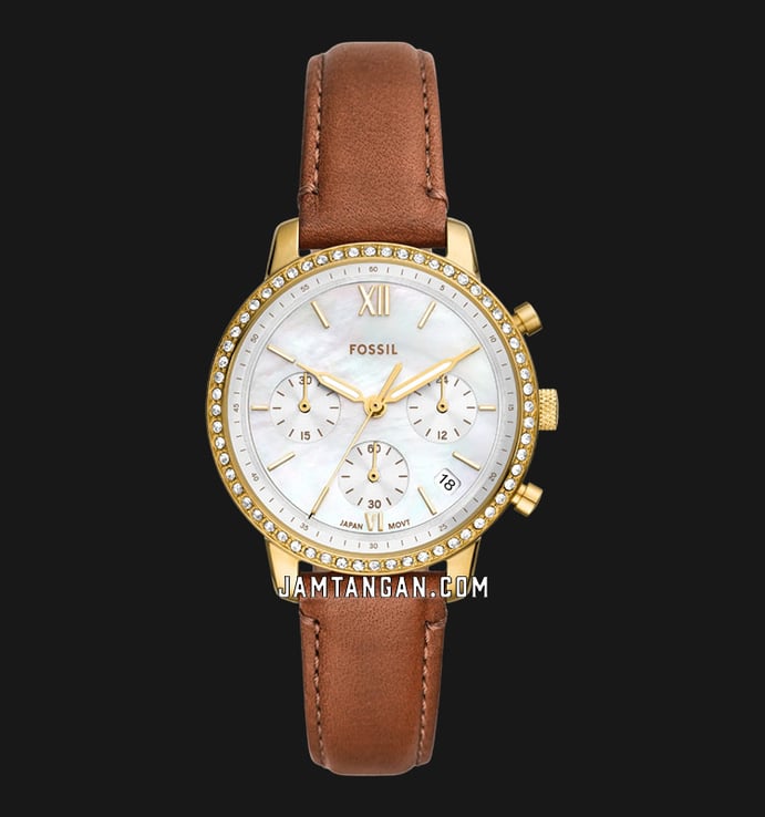 Fossil Neutra ES5278 Chronograph Ladies White Mother Of Pearl Dial Brown Leather Strap