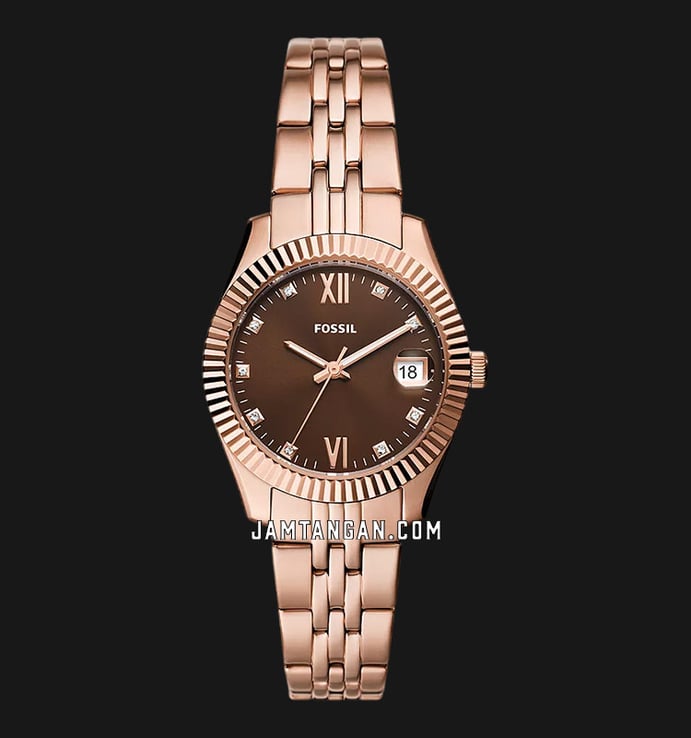 Fossil Scarlette ES5324 Ladies Brown Dial Rose Gold Stainless Steel Strap