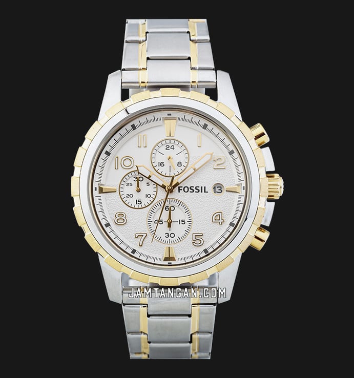 Fossil Dean FS4795 Chronograph Silver Dial Dual Tone Stainless Steel Strap