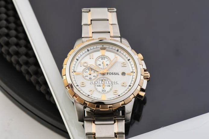 Fossil Dean FS4795 Chronograph Silver Dial Dual Tone Stainless Steel Strap