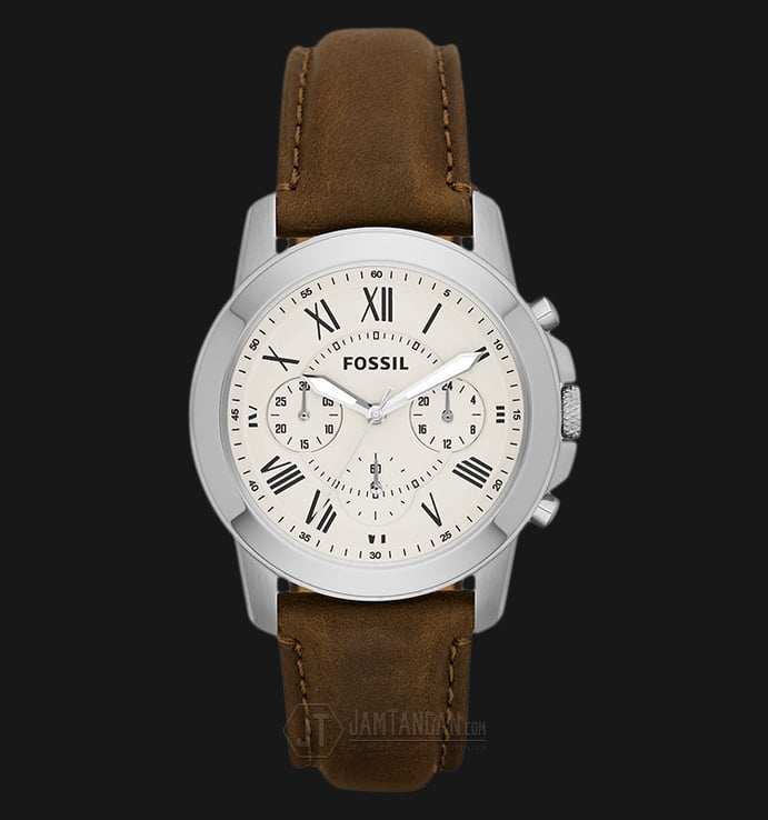Fossil FS4839 Grant Chronograph White Dial Brown Leather Strap Watch