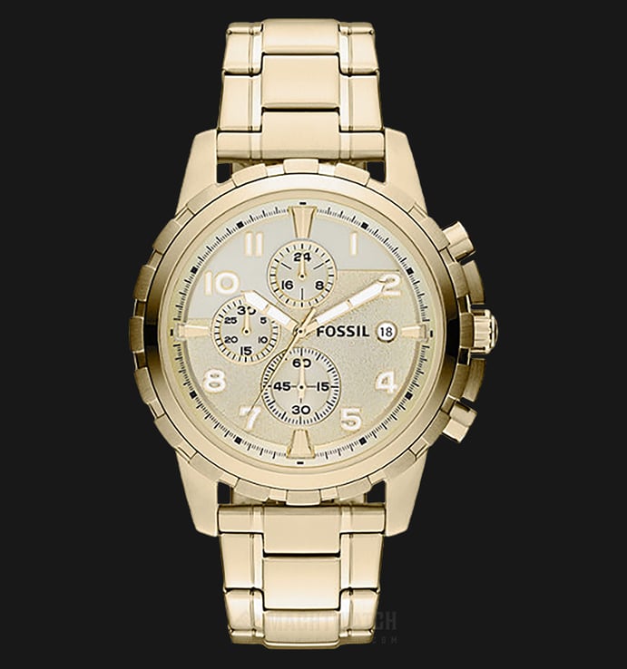 Fossil Dean FS4867 Men Chronograph Champagne Dial Gold-tone Stainless Steel Strap