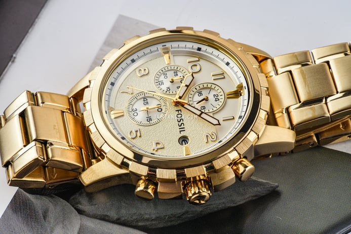 Fossil Dean FS4867 Men Chronograph Champagne Dial Gold-tone Stainless Steel Strap