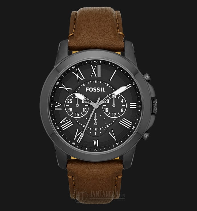 Fossil FS4885 Grant Chronograph Black Dial Brown Leather Strap