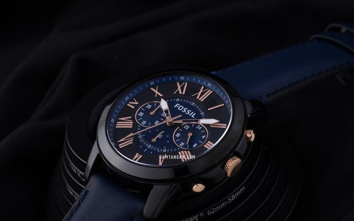 Fossil Grant FS5061 Chronograph Blue Dial Navy Leather Strap