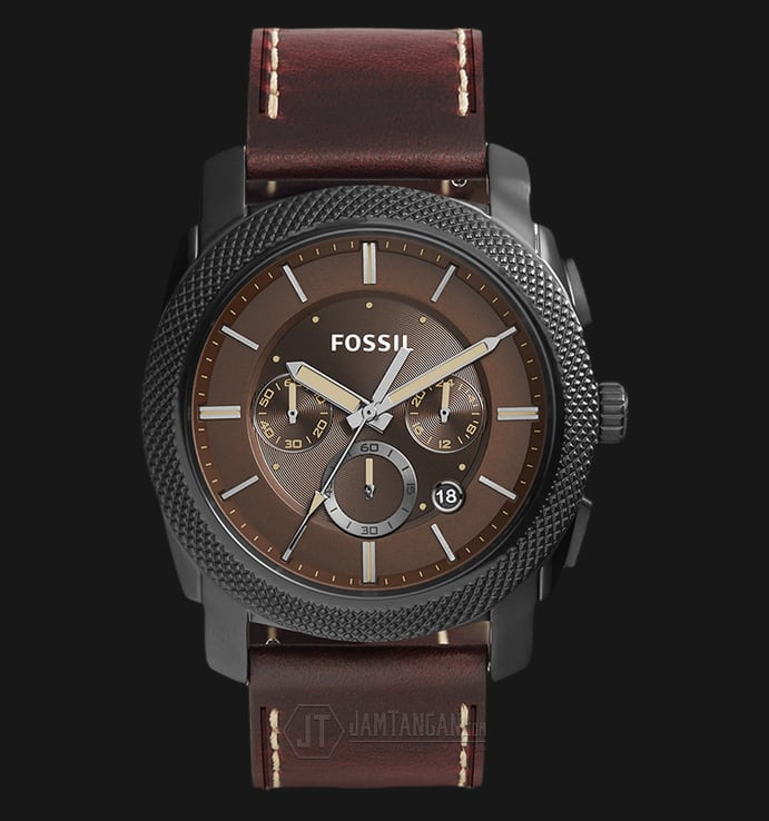 Fossil Machine FS5121 Man Chronograph Brown Dial Brown Leather Strap